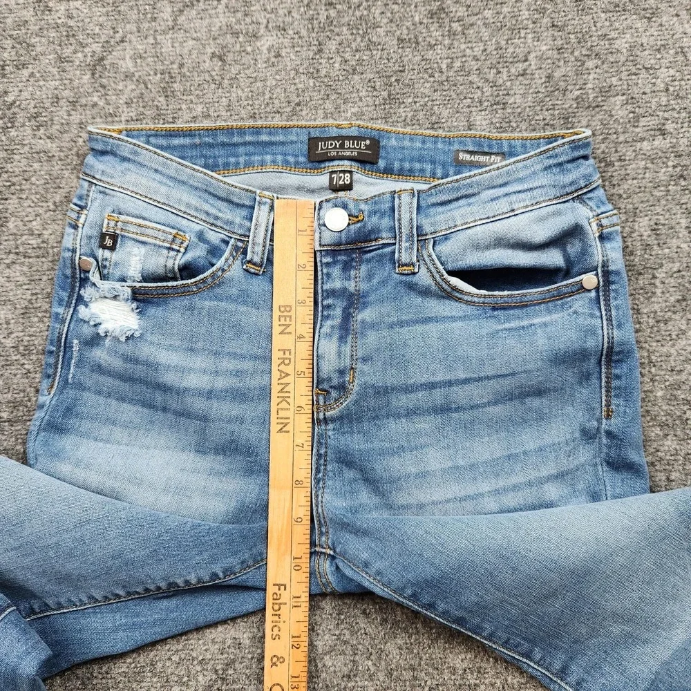 Judy Blue Straight Jeans Womens 7/28 Mid Rise Distressed Raw Hem Denim - Picture 6 of 9